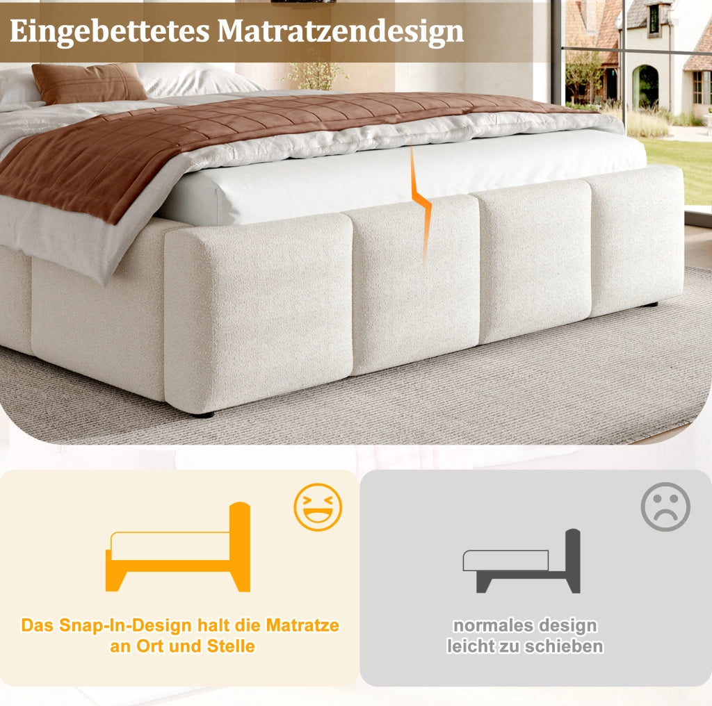 Letto matrimoniale 180x200 cm in bouclé beige con rete