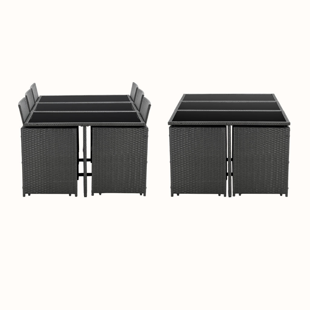 Set da Pranzo Laredo per Esterni Mobili da Giardino Tavolo Poltrone e Pouf - Grigio Scuro [en.casa]