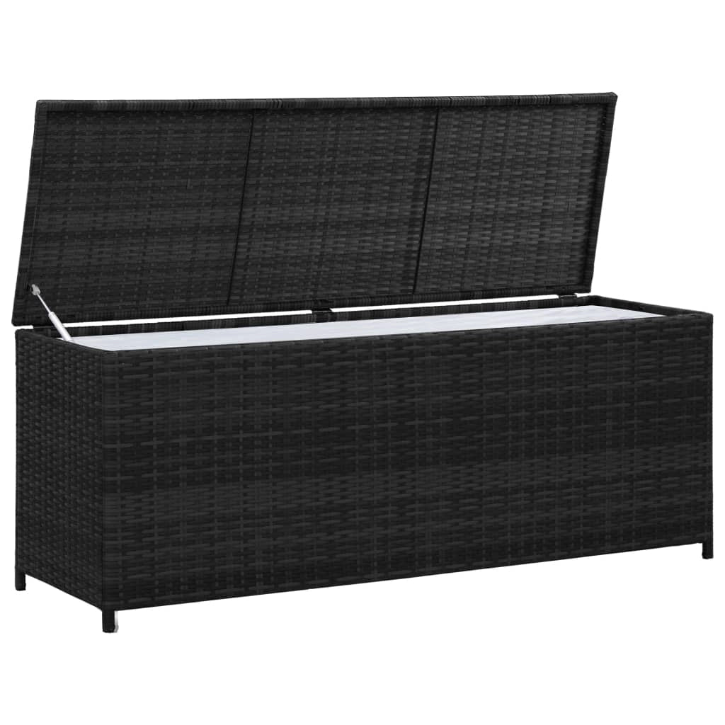 Contenitore/box da giardino 150 x 50 x 60 cm resina intrecciata nera 02_0013114