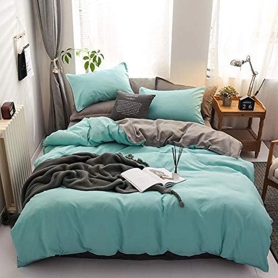 Duvet 135 x 200 cm Blu Verde Grigio Duvet Set 2-Pezzi Super Sottile Microfibra Coperta con Cerniera e 1 Cuscino 80 x 80 cm