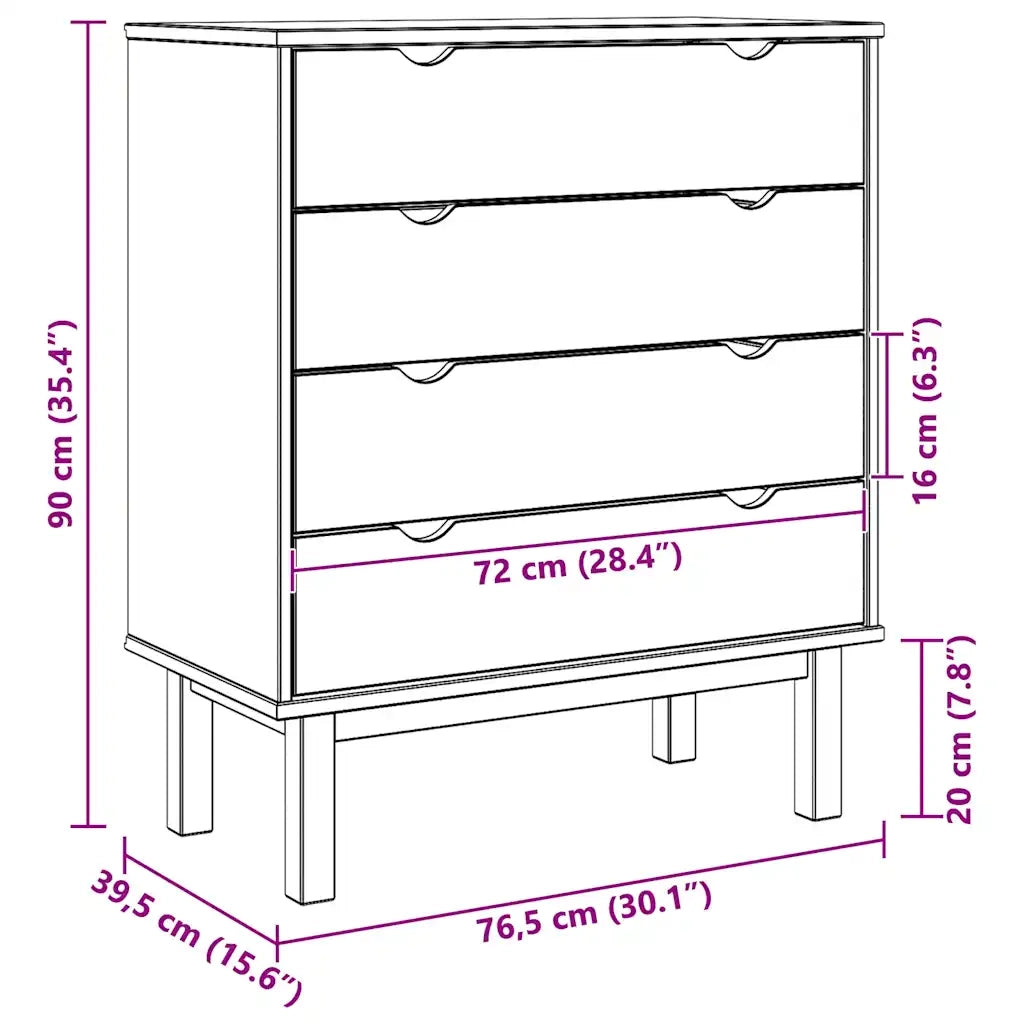 Cassettiera OTTA Marrone e Bianco 76,5x39,5x90 cm Legno di Pino 348584