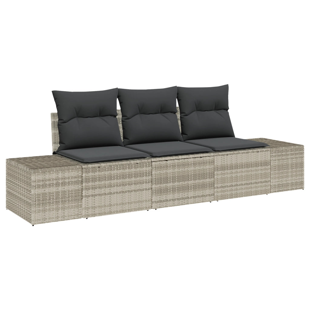 Set di Divano da Giardino in 3 Pezzi con Cuscini Grigio Chiaro Polyrattan