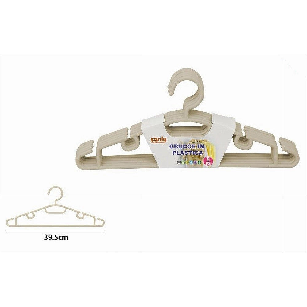 Trade Shop - Set 5 Pz Grucce Stampelle Appendiabito In Plastica Vestiti Pantaloni Beige 79321 -