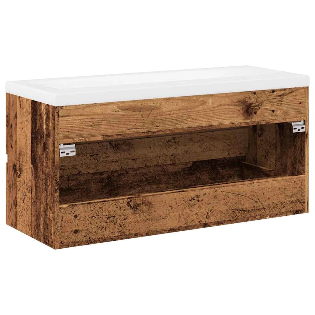 Mobile lavabo con vasca integrata contenitore a parete 100 x 38,5 x 45 cm legno ingegnerizzato finitura legno invecchiato 02_0055852