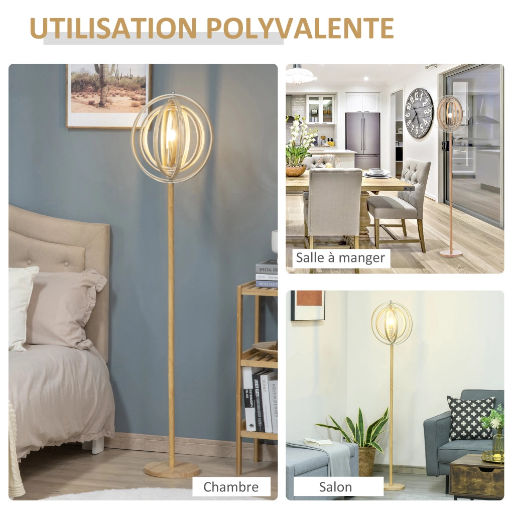 Lampada da Terra Circolare ¨C zephmum ¨C Legno Chiaro ?38x160cm 40W
