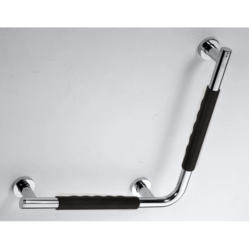 Maniglione angolato sinistro OMEGA in acciaio inox e caucciù nero 42x8x42 cm