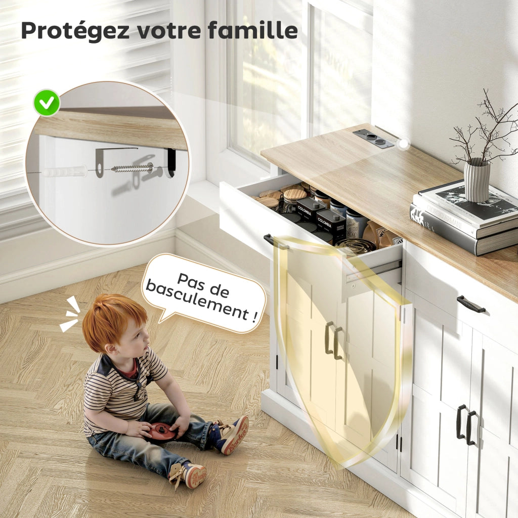 Mobile TV con porta USB e multipresa ¨C Xylo ¨C 2 ante scorrevoli, 2 cassetti, ripiani regolabili, bianco