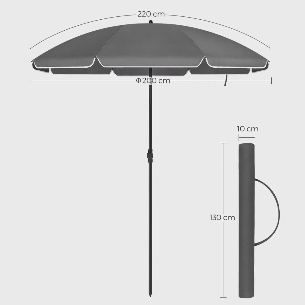 Ombrellone da giardino diametro 2 m ombrellone protezione UPF 50+ basculante portatile antivento stecche in fibra di vetro con sacca grigia 12_0001752