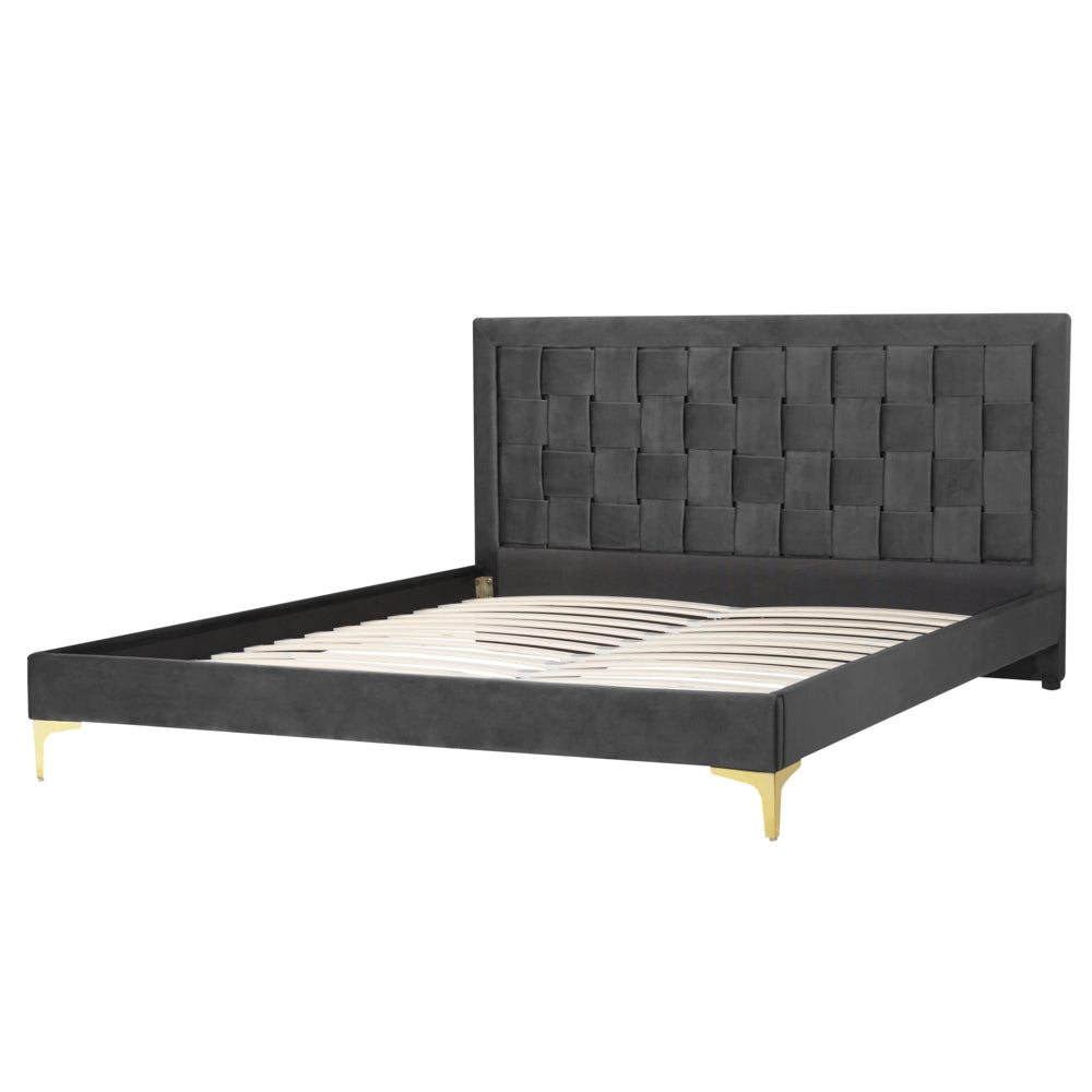 Letto Imbottito 160 x 200 cm Testiera Nero Velluto Gambe Dorate
