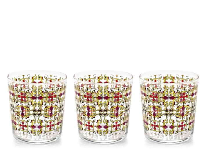 Set 3 bicchieri zafira in vetro decorato cl35