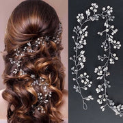 Accessorio di matrimonio in argento con fascia per capelli, cristalli e perle, decorazione per la testa con strass, accessorio di nozze con design elegante