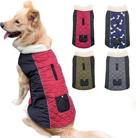 Giubbotto impermeabile per cani, Etechydra giubbotto reversibile regolabile riflettente invernale con collo di lana calda, abbigliamento per cani, rosso+nero, 2XL