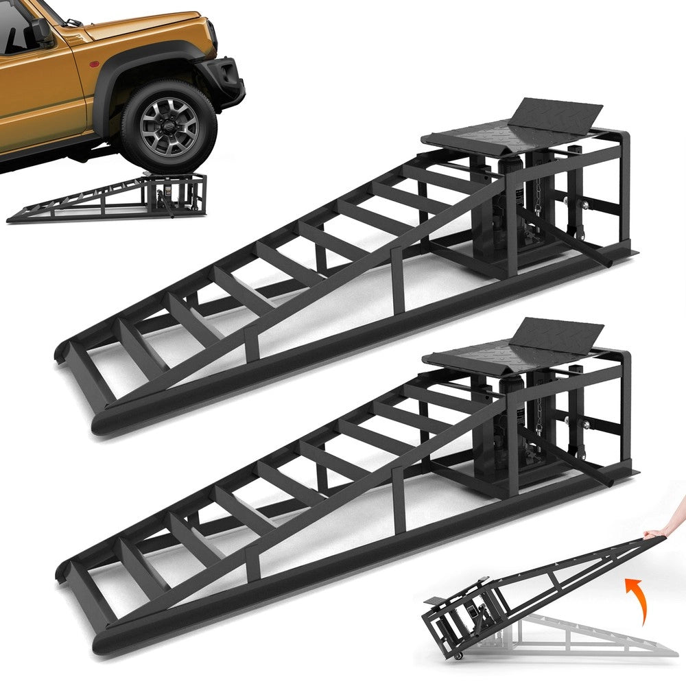 Set 2 Rampe di Sollevamento Idrauliche con Ruote 5T ¨C Xylo ¨C Altezza 23-36 cm, Nero
