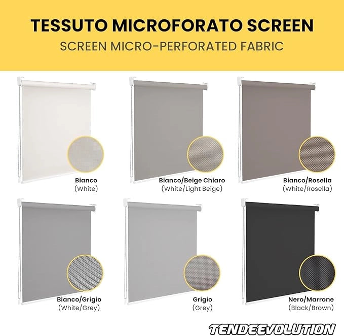 Tenda a Rullo Su Misura SCREEN Microforata Filtrante - Larghezza 2m x Altezza 3m - Colore Bianco 11 - Ideale per Interni ed Esterni