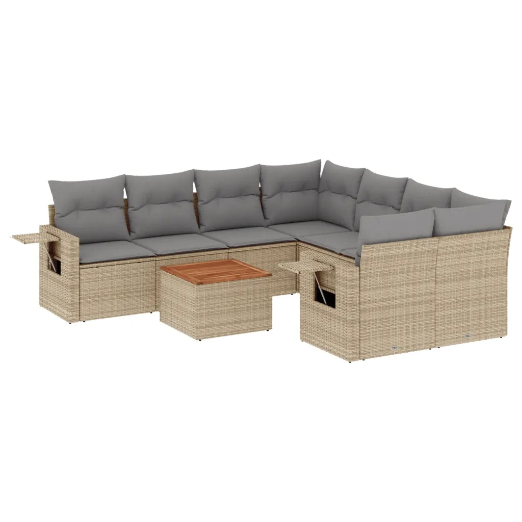 Set Divano da Giardino 9 pz con Cuscini Beige Misto Polyrattan