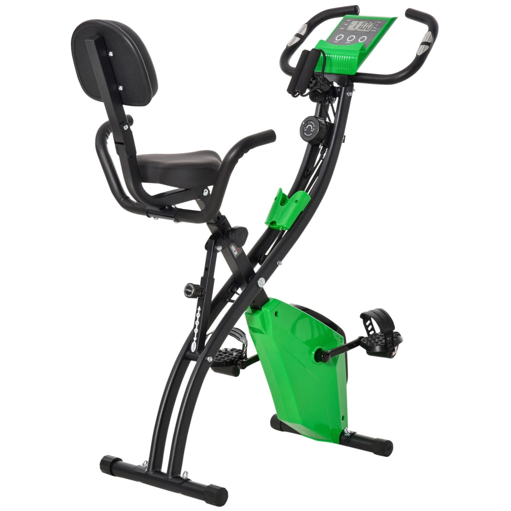 EasyComfort Cyclette Pieghevole 2 in 1, Resistenza Magnetica Regolabile 8 Livelli, Cyclette da Casa Silenziosa con Sensore di Frequenza Cardiaca, Elastici per Braccia, Schermo LCD, Volano 2.5kg, Verde