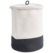 Cesto portaoggetti in cotone grigio bianco con coperchio, cesto per la biancheria, accessori in stile boho