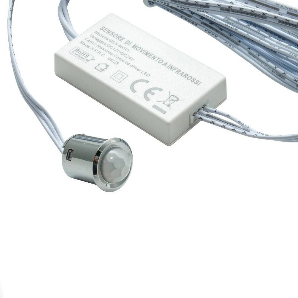 Trade Shop - Kit Mini Interruttore Sensore Movimento Infrarossi 12v 24v Pir 100w Strisce Luci Led -