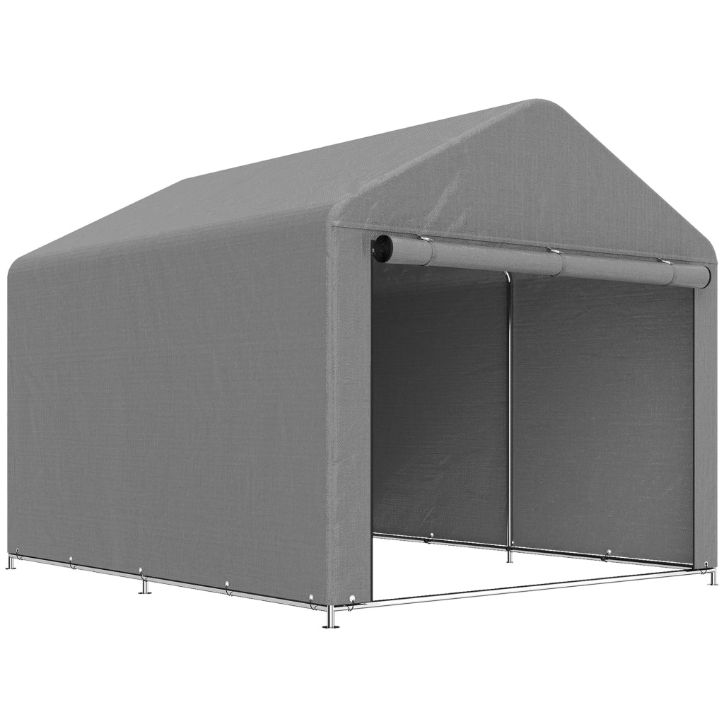 Capanno da Giardino 2x2,4 m Impermeabile Porta Avvolgibile e Telaio in Metallo Grigio Chiaro