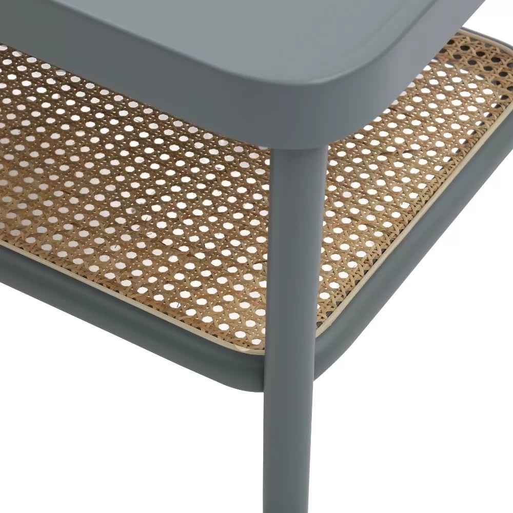 Tavolino contemporaneo legno paglia grigio shabby 100x50x43 - Mobili 2G