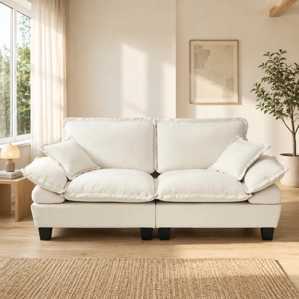 Divano 2 Posti con Braccioli Rimovibili e Struttura in Legno, in Chenille Beige 194 × 82 × 90 cm