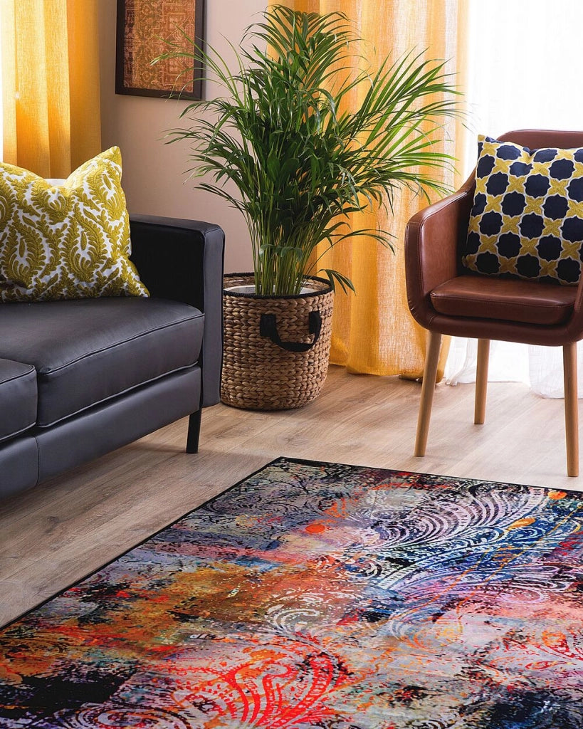 Tappeto tappetino Tappeto Tessuto Poliestere Multicolore Floreale Paisley Motivo Astratto Fondo Rivestito In Gomma 140 x 200 cm