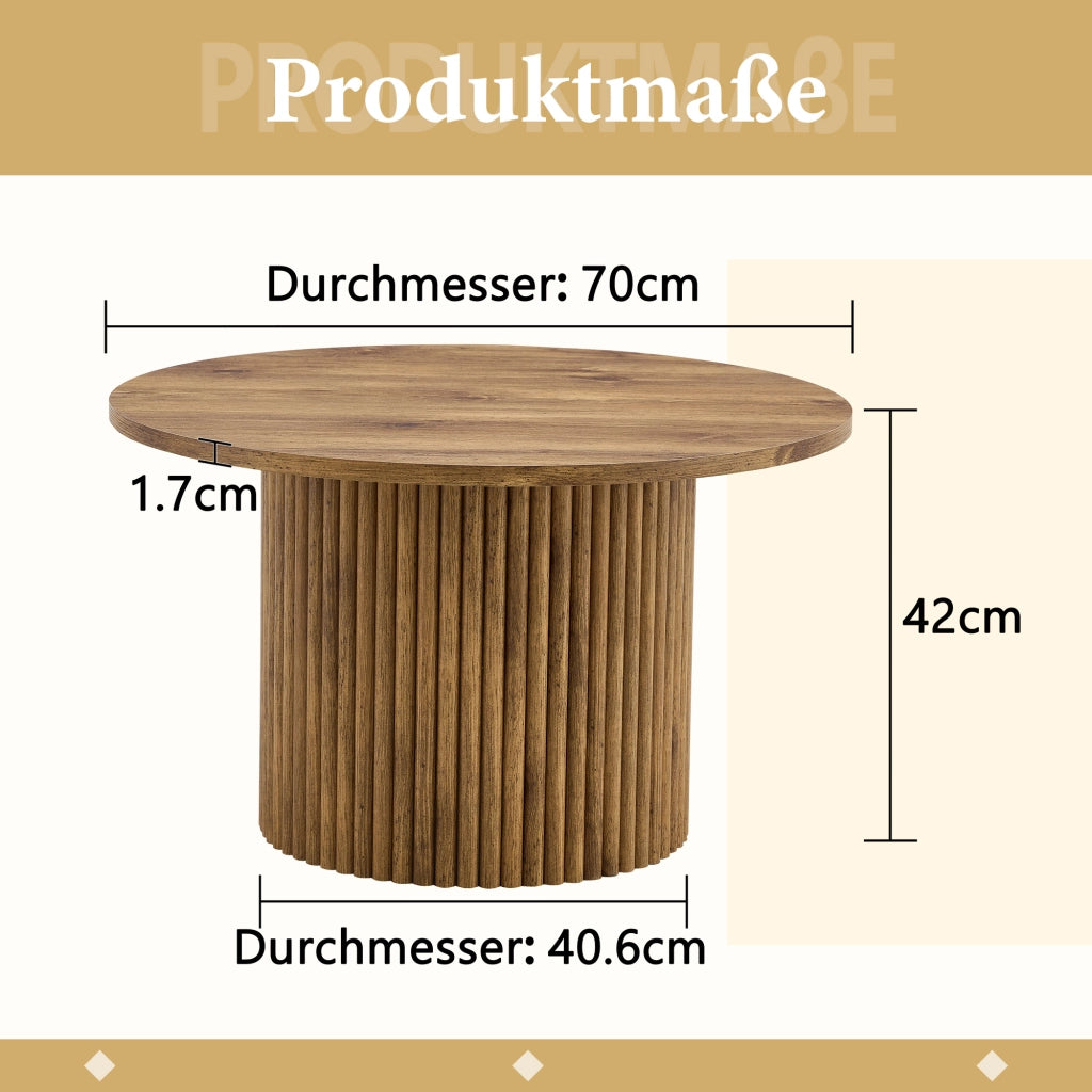 TAVOLINO DA CAFFÈ Rotondo 70 cm MDF Effetto Legno con Struttura in Metallo