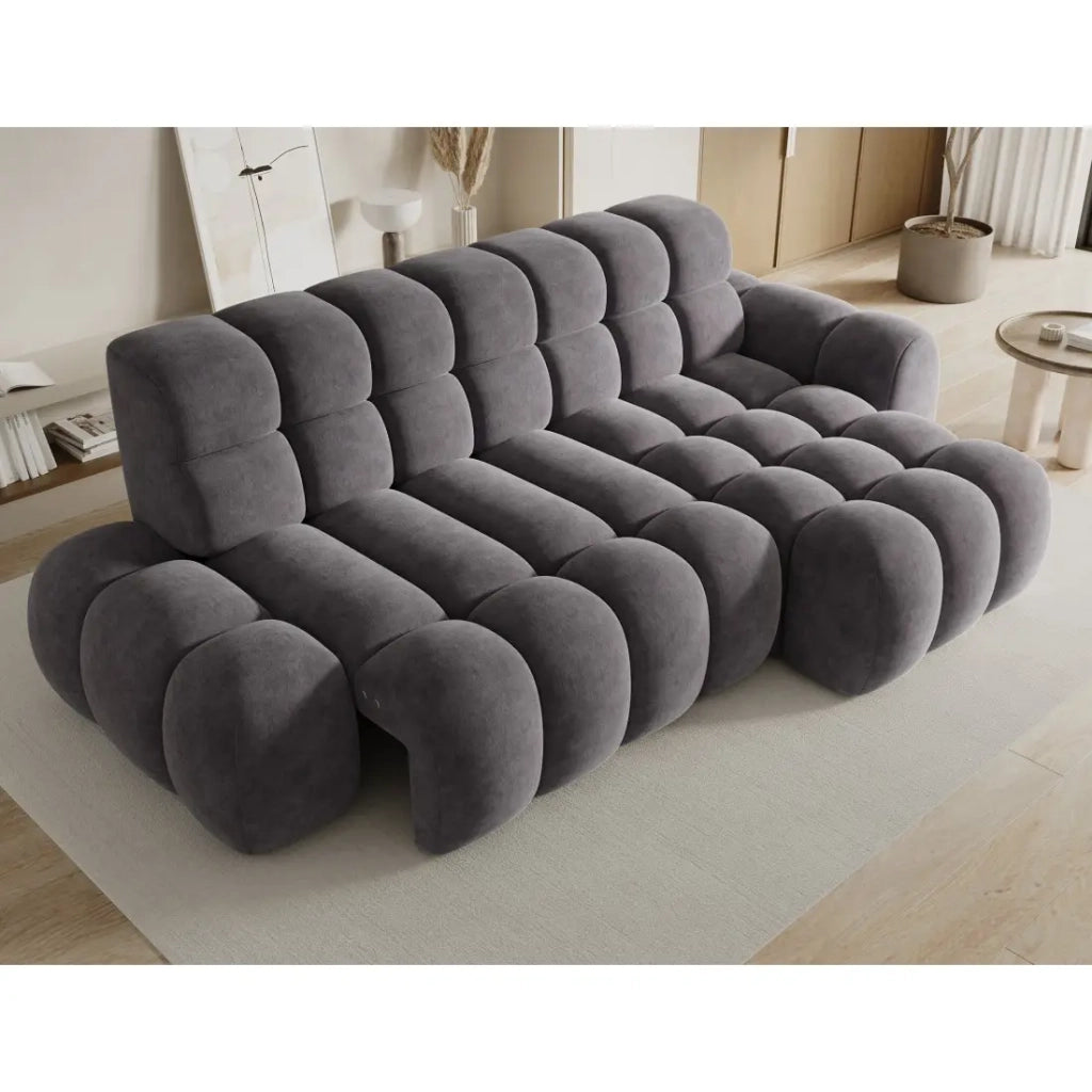 Divano angolare convertibile BULLA 3 posti grigio angolo destro - tessuto effetto alcantara con estensione della seduta elettrica