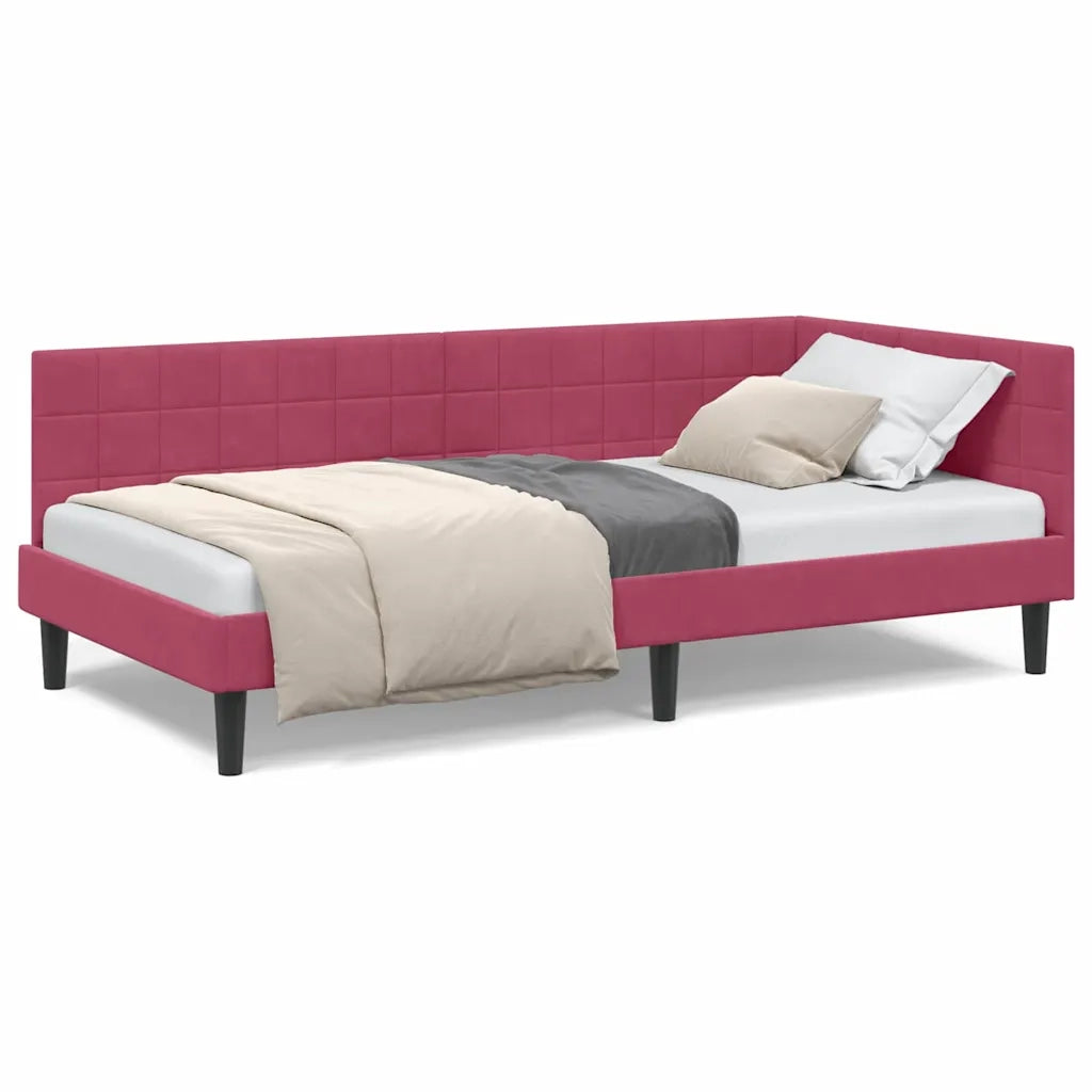 vidaXL Cornice del letto ad angolo Rosso vino 90 x 200 cm Velluto