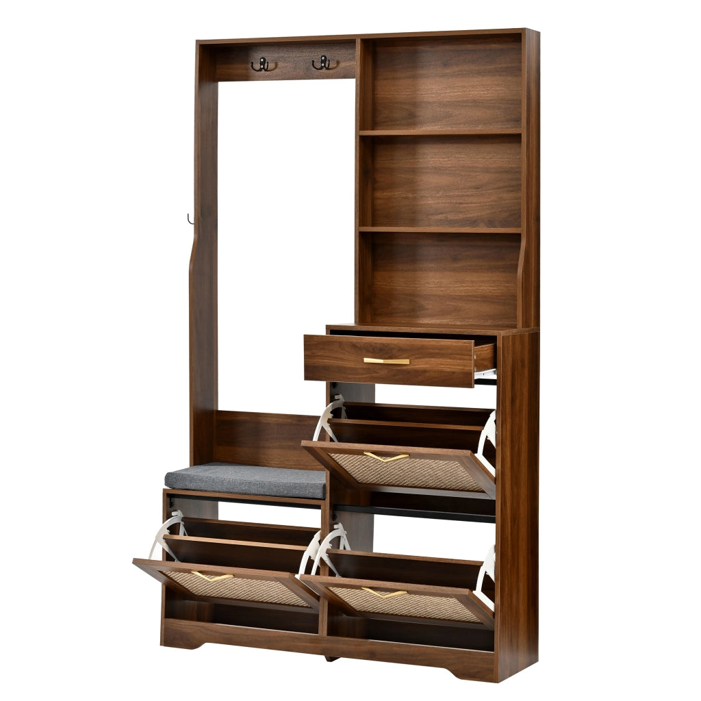 Mobile ingresso con 3 ante e ganci - per ingresso - in MDF - 100 x 30 x 170 cm - noce