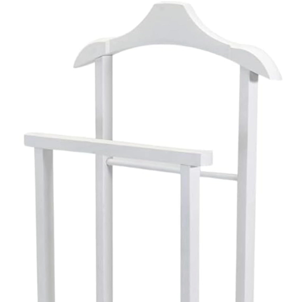 OWIJI Indossatore Appendiabiti Legno Faggio Rotelle Servo Muto Doppio Dimensioni 45 x 30 x 95 cm Appendiabiti Vestiti Camera Letto Cabina Armadio Unità: 1 Unità, Colore: Bianco