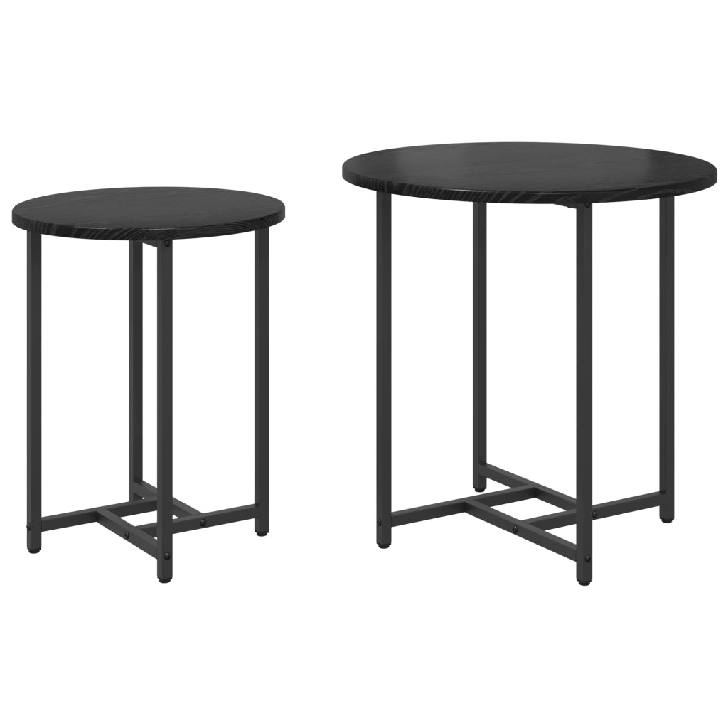 Set di 2 Tavolini in Legno di Quercia Nero e Metallo