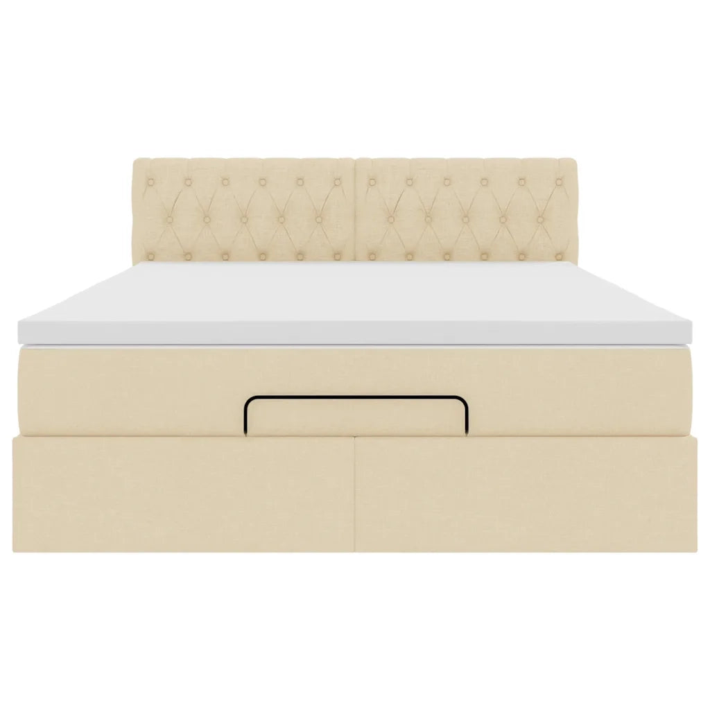 Pouf Letto con Materasso Crema 140x200 cm in Tessuto
