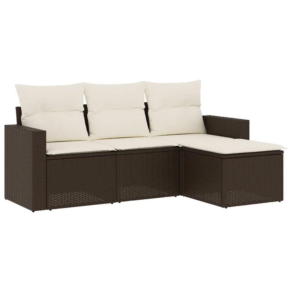 Set Divano da Giardino 4 pz con Cuscini Marrone in Polyrattan 3218863