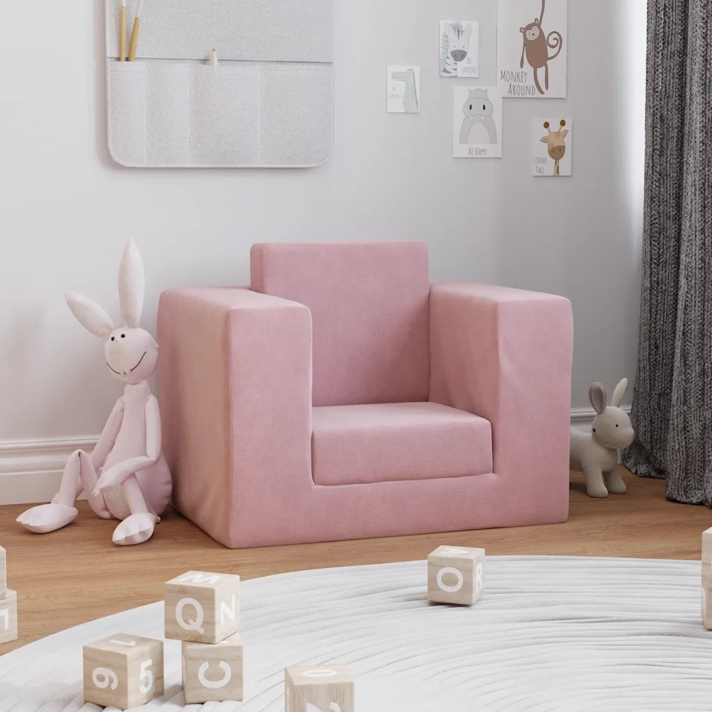 Divano per Bambini Rosa in Morbido Peluche