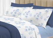 Completo Lenzuola Letto 100% Cotone Made Italy 3027 Disegno Primavera - Piazza E Mezza - Azzurro