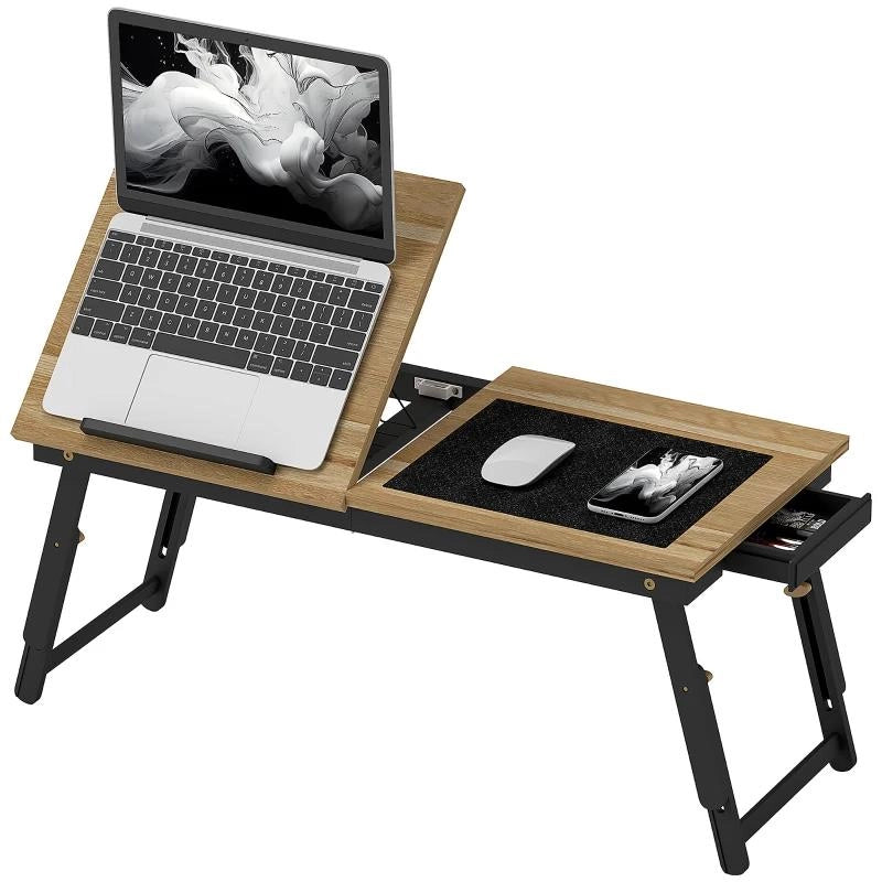 SUPPORTO MONITOR INCLINABILE E REGOLABILE CON CASSETTO LATERALE IN LEGNO 86X33X22.5-32 CM ROVERE E NERO