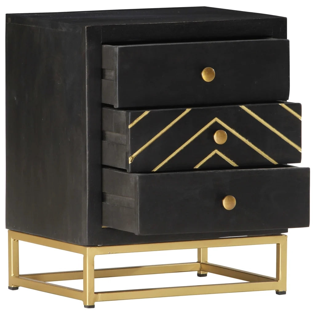 Comodino Nero e Oro 40x30x50 cm in Legno Massello di Mango cod mxl 30150