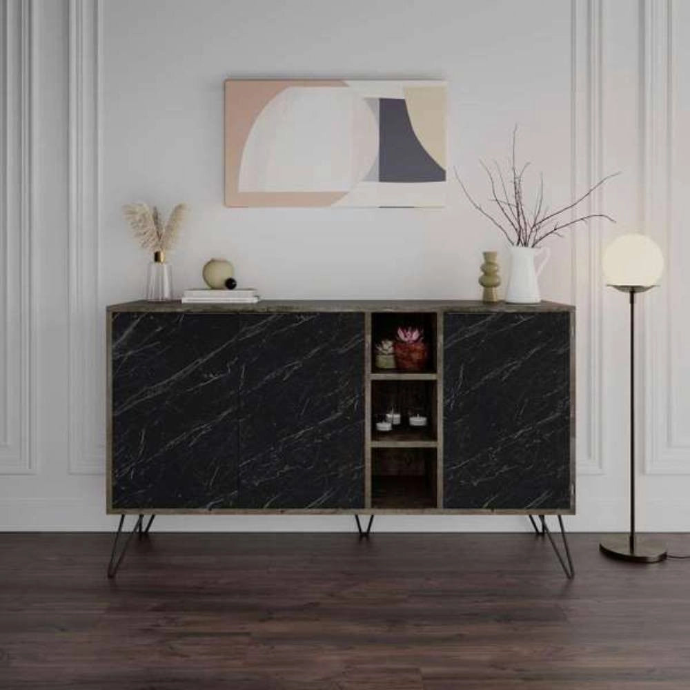 Madia 3 ante effetto marmo nero Clara Bender 142x35,5x83h colore dark coffe