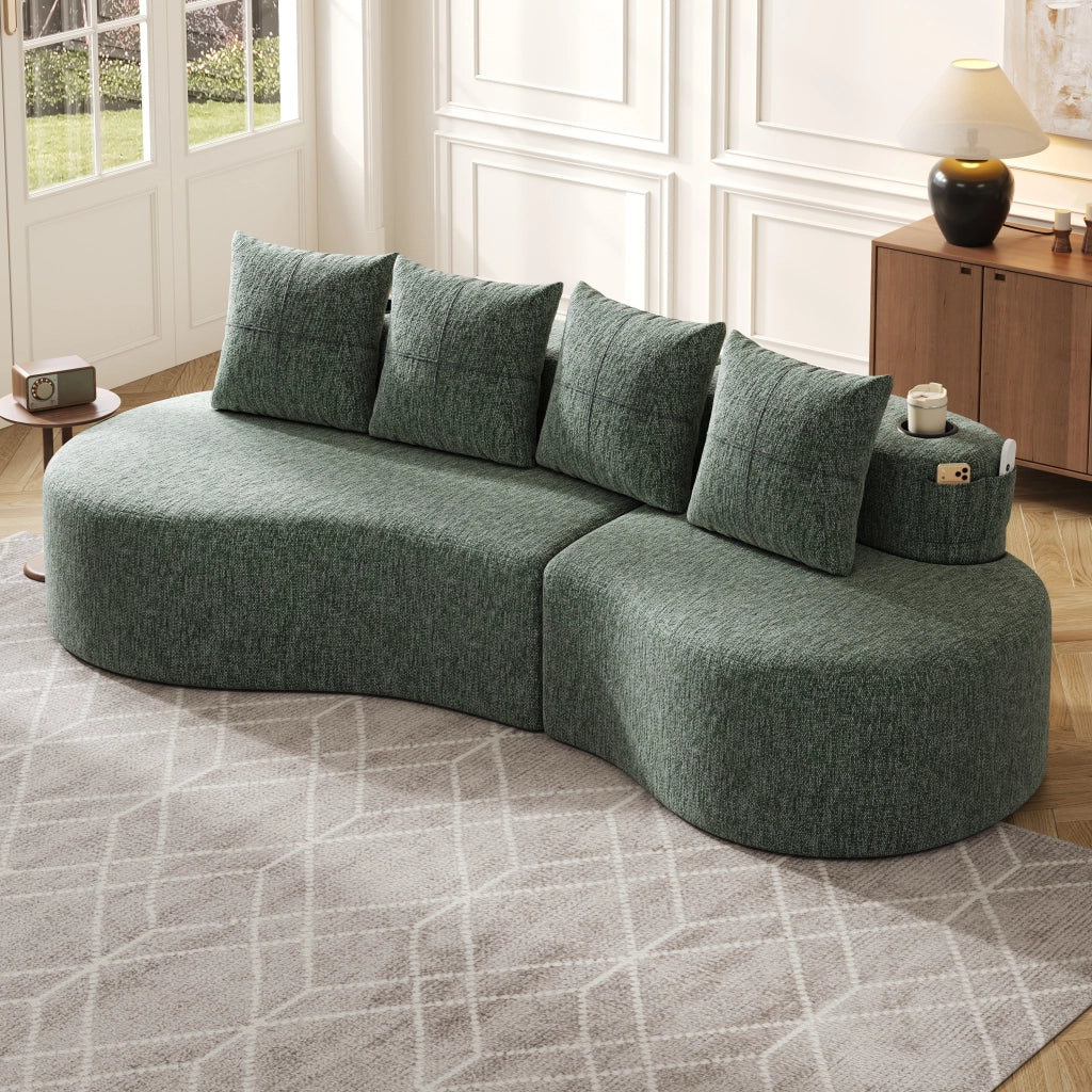 DIVANO in lino 240x109x63 cm verde con 4 cuscini