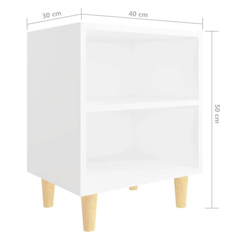 Bedside Table With Solid Wood Legs White 40x30x50 Cm