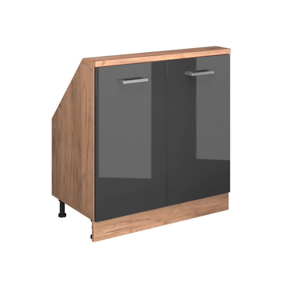 Mobile cucina sottotetto R-Line Antracite lucido/Rovere dorato 80 cm con 2 porte Vicco
