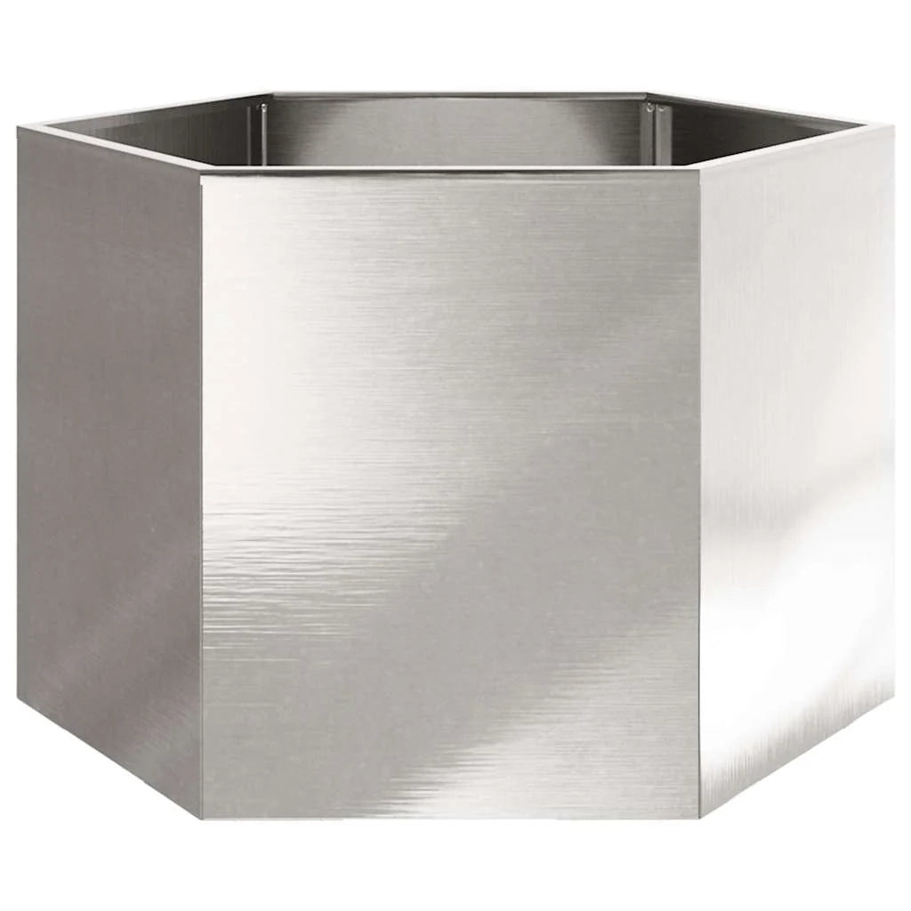 Fioriera esagonale per aiuole rialzate piante fiori terrazza giardino 69 x 60 x 45 cm acciaio inox argento 02_0038653