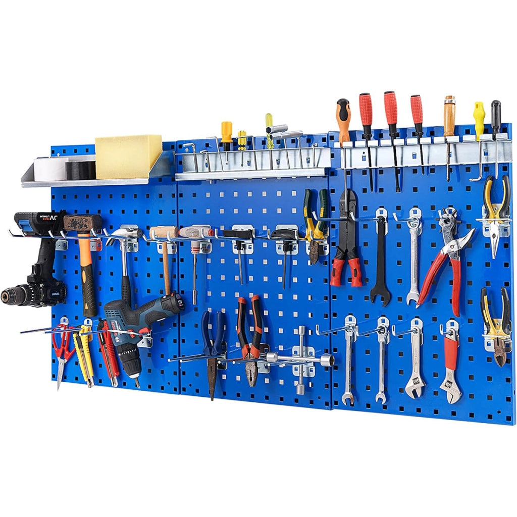 Kit pegboard da parete con 3 pannelli portautensili-Kit di organizzazione per strumenti con 28 accessori per garage e laboratorio Blue Navy