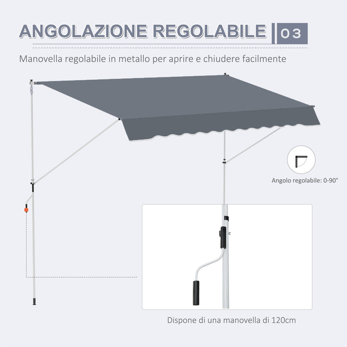 Tenda da Sole a Bracci Avvolgibile 400x120H cm con Struttura Telescopica Grigio