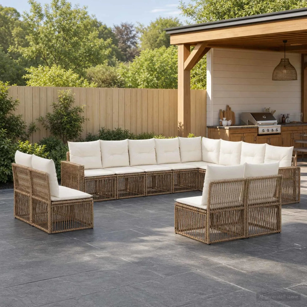 Set Divano da Giardino 12 pz Beige e Bianco Crema polyrattan 3435282