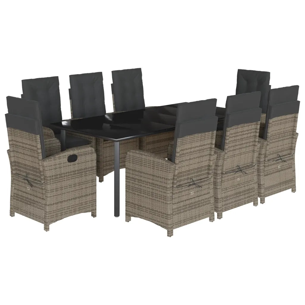 Set da Pranzo da Giardino 9 pz con Cuscini in Polyrattan Grigio