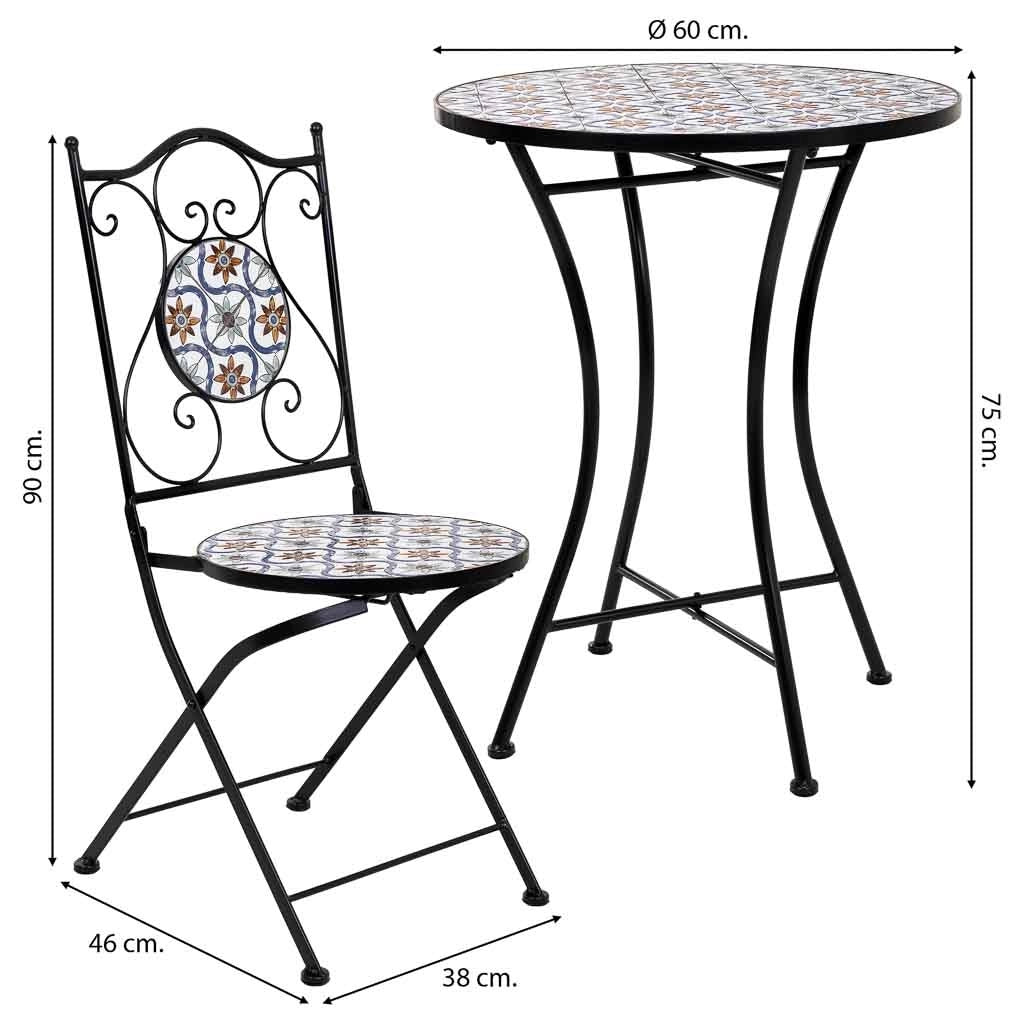 Tavolo + 2 sedie in ferro battuto, D60x75h-sedia(2): D38x46-90h Nero