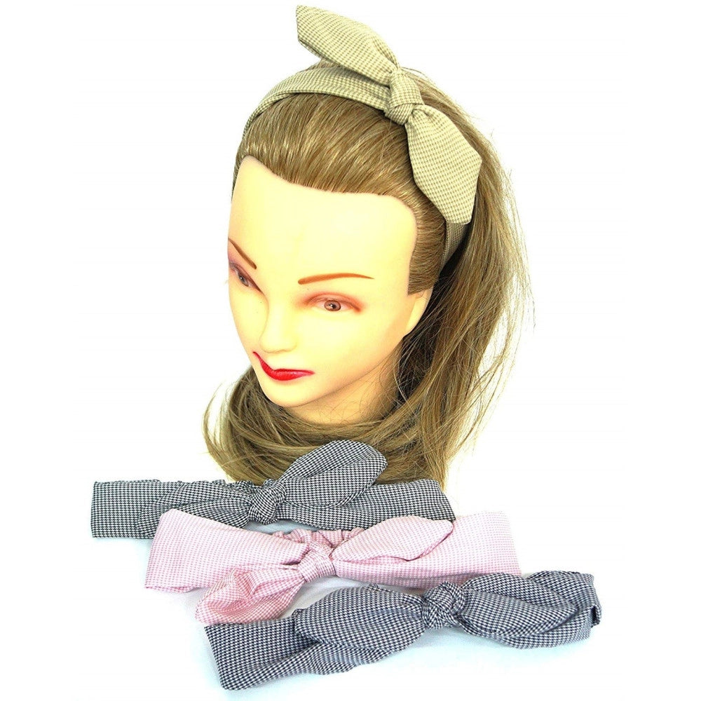 Trade Shop - Fascia Elastica 2 Pezzi Quadri Annodata Fiocco Retro Ferma Capelli Accessori -