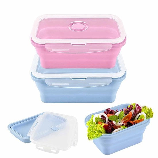 Lunchbox opvougbile, 2 contenitori di cibo opvougbili, 800 ml, contenitori di cibo opvougbili con coperchio, contenitori di cibo opvougbili per campeggio, picnic, ufficio, cucina (blu + rosa)